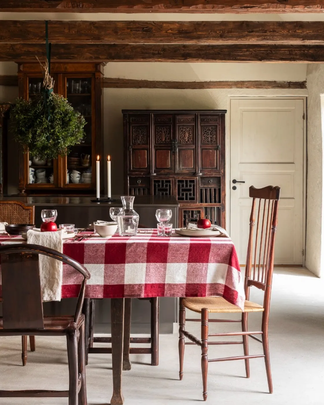 GRANIT Bordsduk Check 240x140cm Linnemix Röd- Dukning|Juldukning