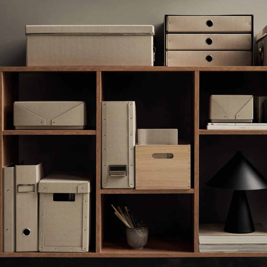 GRANIT Box Trippel 25x35cm Beige- Skrivbordstillbehör|Skrivbordsförvaring