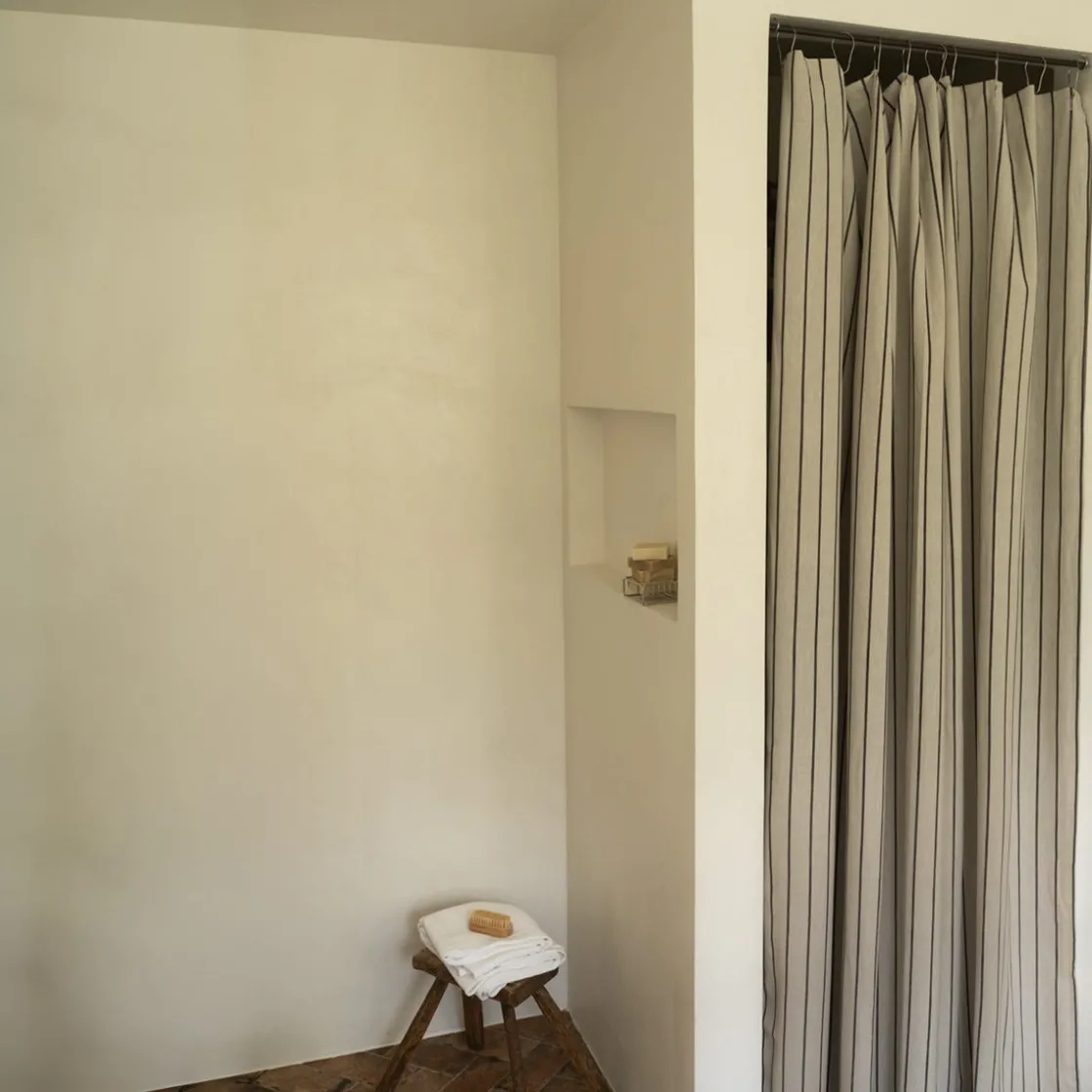 GRANIT Duschdraperi Stripe 180x200cm Bomull Beige/Svart- Badrumstillbehör