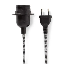 GRANIT Lampsladd 4m Textil Mönster Svart/Vit E27- Ljuskällor & Sladdar